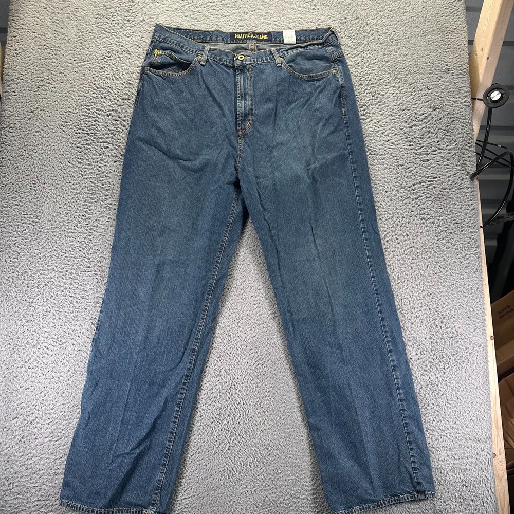 Vintage Nautica Jeans Men's 40x34 Blue Cotton Denim Straight Leg Workwear Baggy